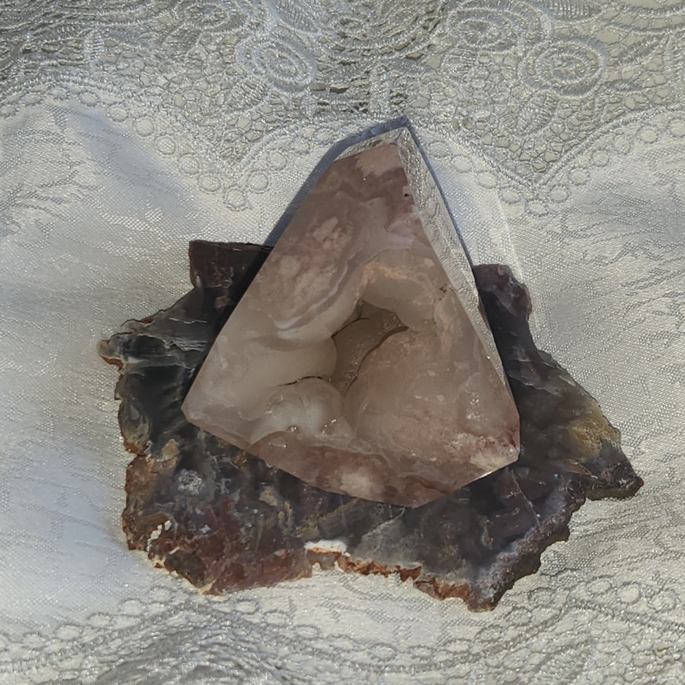 Pink Flower Agate Freeform with Druzy and large grape formations Inside
